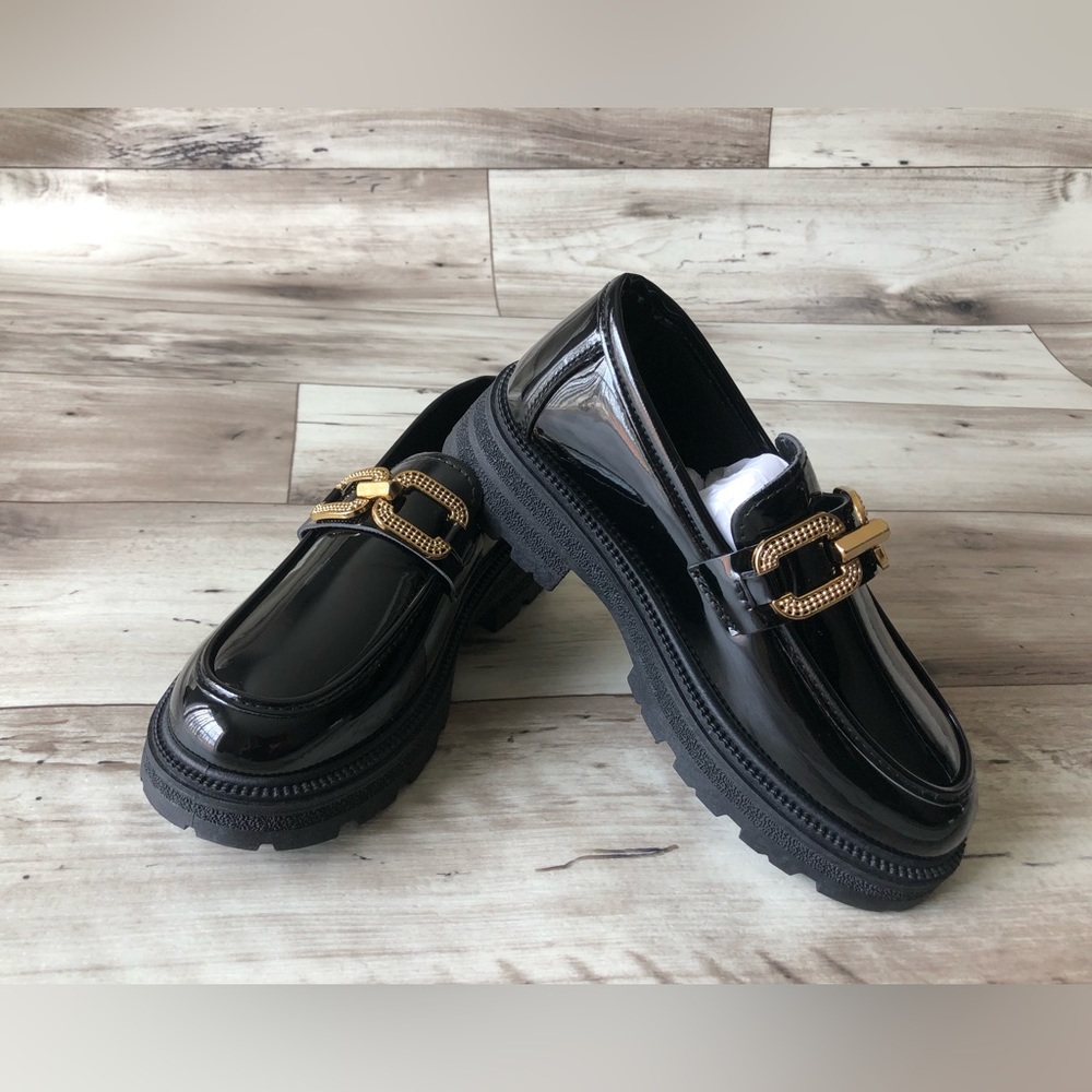 Black Winona Patent Oxford Thick Heal Shoe